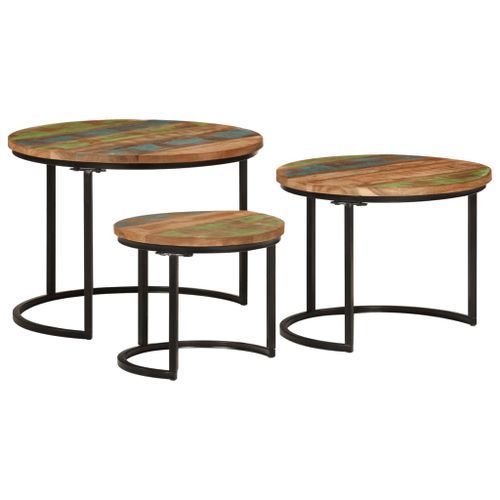 Tables gigognes 3 pcs bois massif de récupération - Photo n°2; ?>