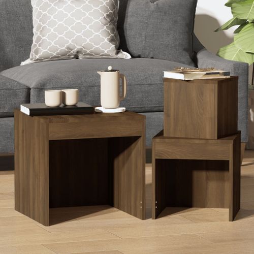 Tables gigognes 3 pcs Chêne marron Bois d'ingénierie - Photo n°3; ?>