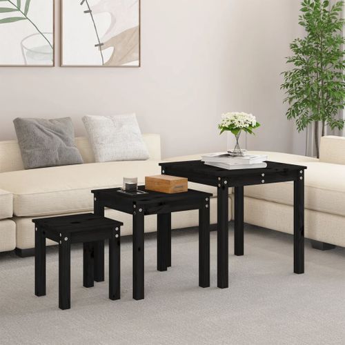 Tables gigognes 3 pcs Noir Bois de pin massif - Photo n°2; ?>