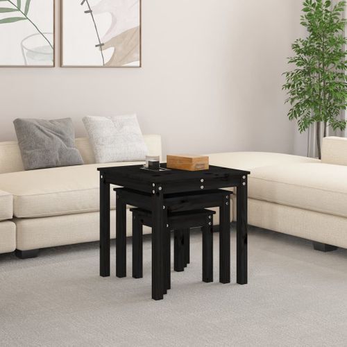 Tables gigognes 3 pcs Noir Bois de pin massif - Photo n°3; ?>