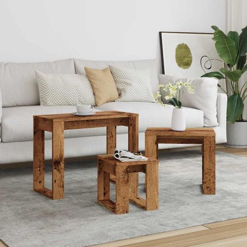 Tables gigognes 3 pcs vieux bois bois d'ingénierie - Photo n°3; ?>