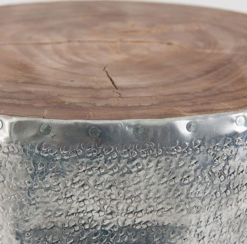 Tabouret bas métal argenté et assise bois massif clair Geish - Photo n°2; ?>