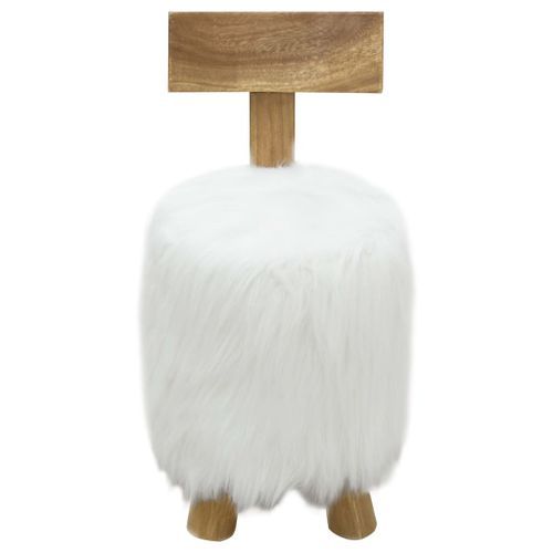 Tabouret Blanc Bois de teck massif - Photo n°2; ?>