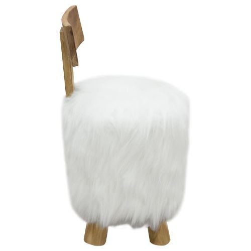 Tabouret Blanc Bois de teck massif - Photo n°3; ?>