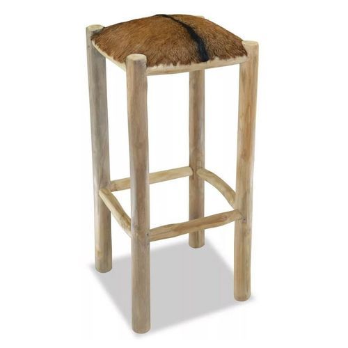 Tabouret cuir et pieds teck massif clair Oced - Photo n°2; ?>