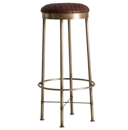 Tabouret de bar cuir marron et métal doré Alai - Photo n°2; ?>