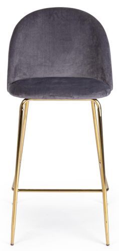 Tabouret de bar en velours gris et pieds acier Cam - Lot de 2 - Photo n°2; ?>