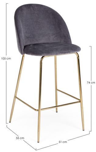 Tabouret de bar en velours gris et pieds acier Cam - Lot de 2 - Photo n°3; ?>