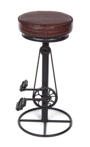 Tabouret de bar industriel bicyclette acier noir et cuir marron Alane - Photo n°2; ?>