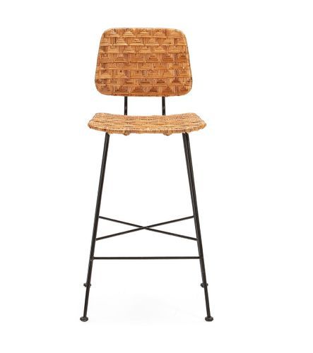 Tabouret de Bar osier naturel et pieds métal noir Randy - Design tendance - Photo n°2; ?>