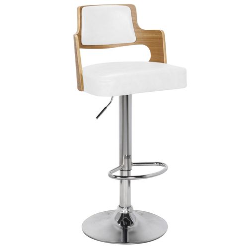 Tabouret de bar simili cuir blanc et chêne clair Pako - Lot de 2 - Photo n°2; ?>