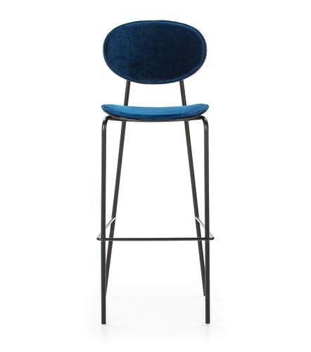 Tabouret de bar velours bleu et pieds métal noir Ethel - Photo n°2; ?>