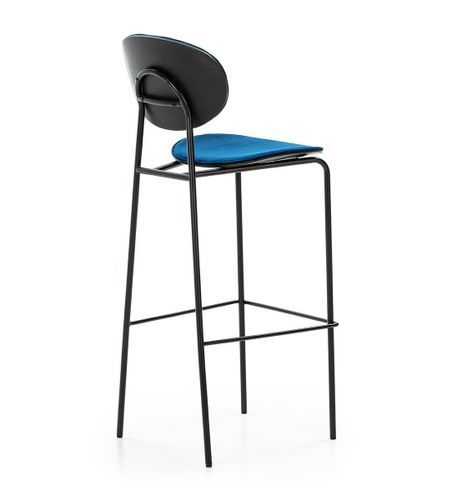 Tabouret de bar velours bleu et pieds métal noir Ethel - Photo n°3; ?>