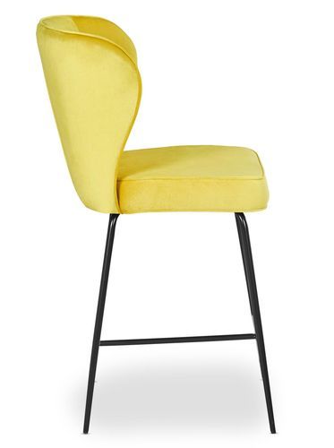 Tabouret de bar velours jaune et pieds métal noir Indal assise H 65 cm - Photo n°3; ?>