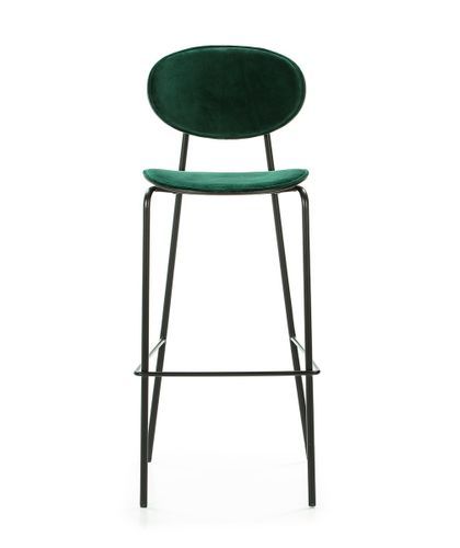 Tabouret de bar velours vert et pieds métal noir Ethel - Photo n°2; ?>