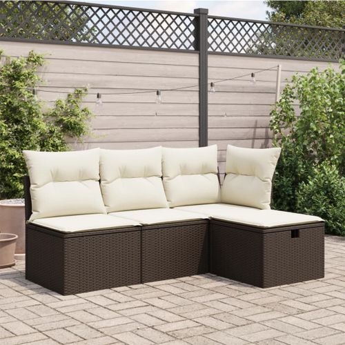 Tabouret de jardin avec coussin brun 55x55x37 cm résine tressée - Photo n°3; ?>