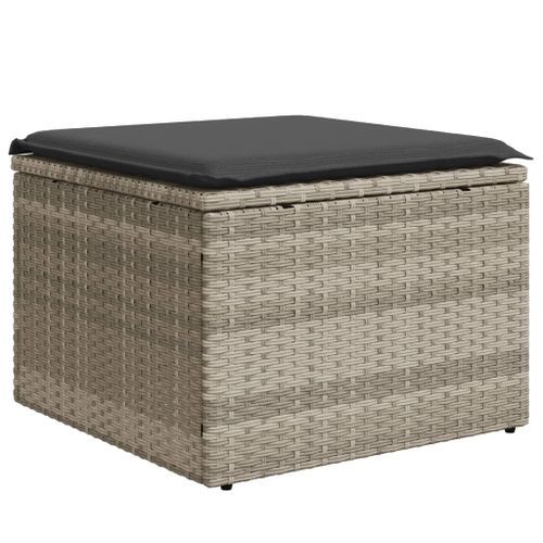 Tabouret de jardin coussin gris clair 55x55x37cm résine tressée - Photo n°2; ?>