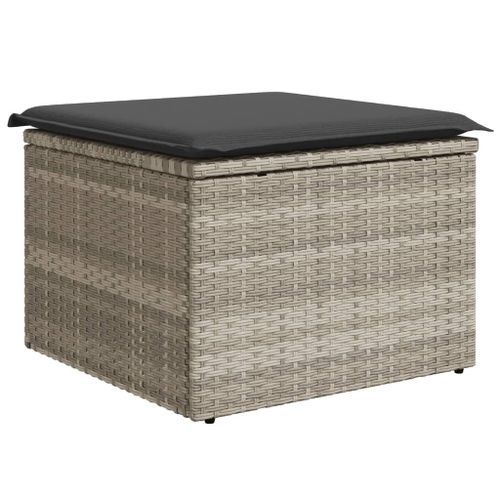 Tabouret de jardin coussin gris clair 55x55x37cm résine tressée - Photo n°2; ?>