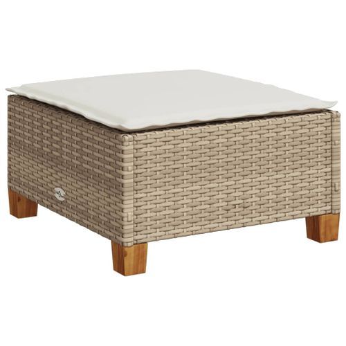 Tabouret de jardin et coussin beige 63,5x56x32cm résine tressée - Photo n°2; ?>