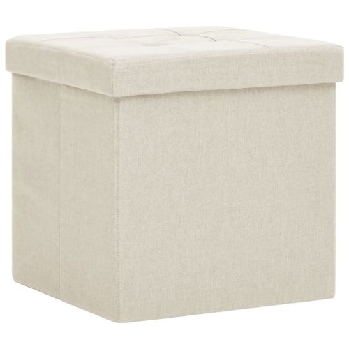 Tabouret de rangement pliable Blanc crème Faux lin - Photo n°2; ?>