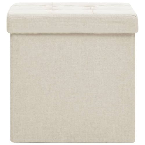 Tabouret de rangement pliable Blanc crème Faux lin - Photo n°3; ?>