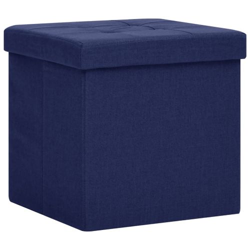 Tabouret de rangement pliable Bleu Faux lin - Photo n°2; ?>