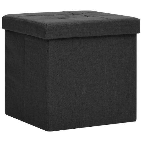 Tabouret de rangement pliable Noir Faux lin - Photo n°2; ?>