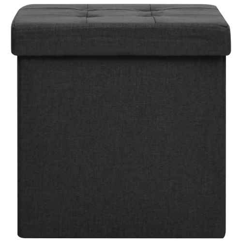 Tabouret de rangement pliable Noir Faux lin - Photo n°3; ?>