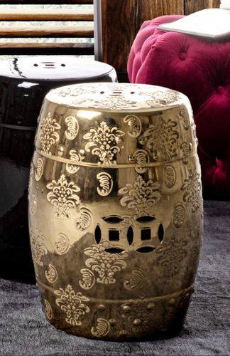 Tabouret en céramique doré avec motifs Saphy - Lot de 2 - Photo n°2; ?>