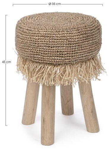 Tabouret en teck avec tissage en sisal Linda - Lot de 2 - Photo n°3; ?>