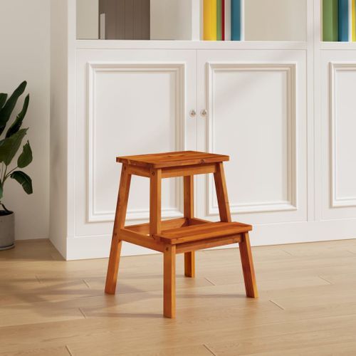 Tabouret-escabeau 2 marches 40x38x50 cm Bois d'acacia solide - Photo n°2; ?>