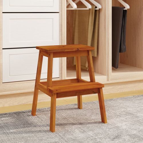 Tabouret-escabeau 2 marches 40x38x50 cm Bois d'acacia solide - Photo n°3; ?>