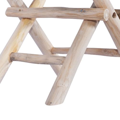 Tabouret pliable Cuir véritable et bois de teck massif - Photo n°3; ?>