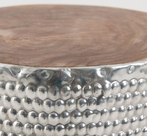 Tabouret rond aluminium et assise bois massif clair Gaston 36 cm - Photo n°2; ?>