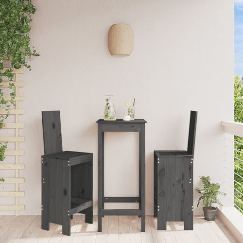 Tabourets de bar 2 pcs gris 40x42x120 cm bois massif de pin - Photo n°2; ?>