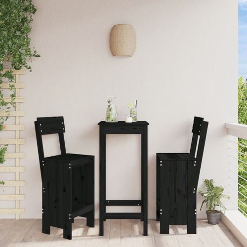 Tabourets de bar 2 pcs noir 40x48,5x115,5 cm bois massif de pin - Photo n°2; ?>