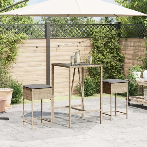 Tabourets de bar jardin avec coussins lot de 2 beige poly rotin - Photo n°3; ?>