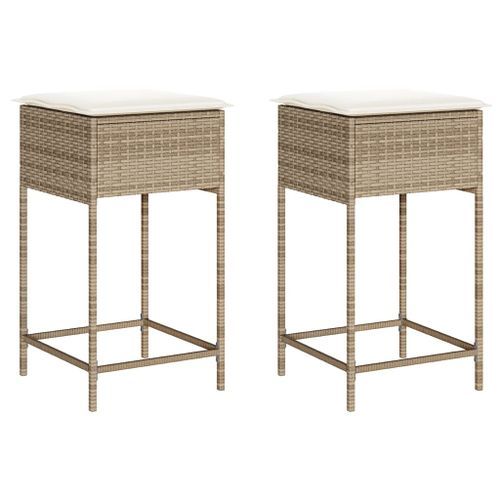 Tabourets de bar jardin avec coussins lot de 2 beige poly rotin - Photo n°2; ?>