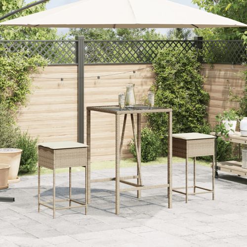 Tabourets de bar jardin avec coussins lot de 2 beige poly rotin - Photo n°3; ?>