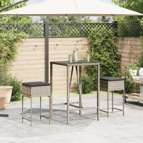 Tabourets de bar jardin avec coussins lot de 2 gris clair rotin - Photo n°3; ?>