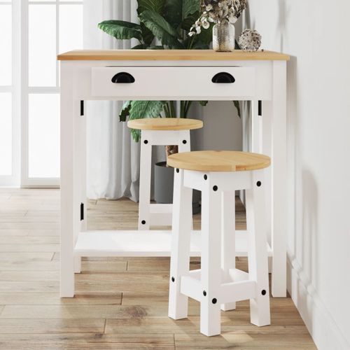 Tabourets de bar lot de 2 blanc bois massif de pin - Photo n°2; ?>