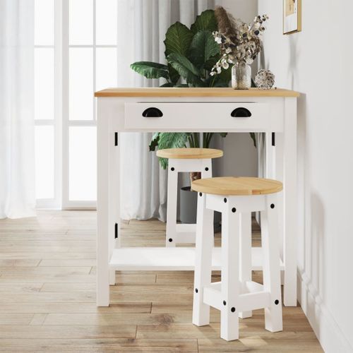 Tabourets de bar lot de 2 blanc bois massif de pin - Photo n°3; ?>