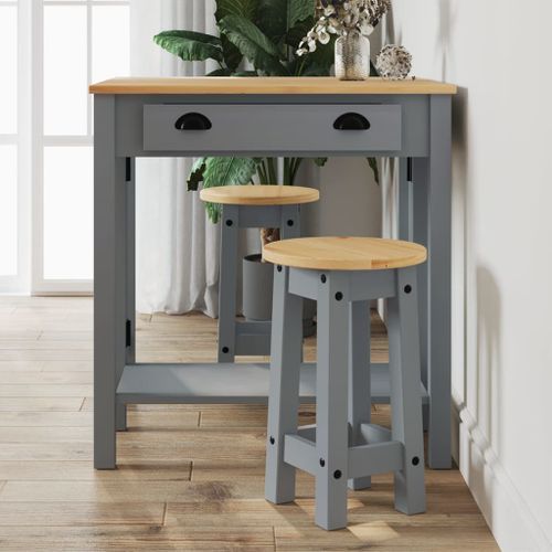 Tabourets de bar lot de 2 gris bois massif de pin - Photo n°2; ?>