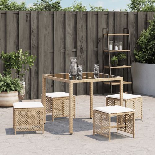 Tabourets de jardin avec coussins 4 pcs beige 41x41x36 cm rotin - Photo n°3; ?>