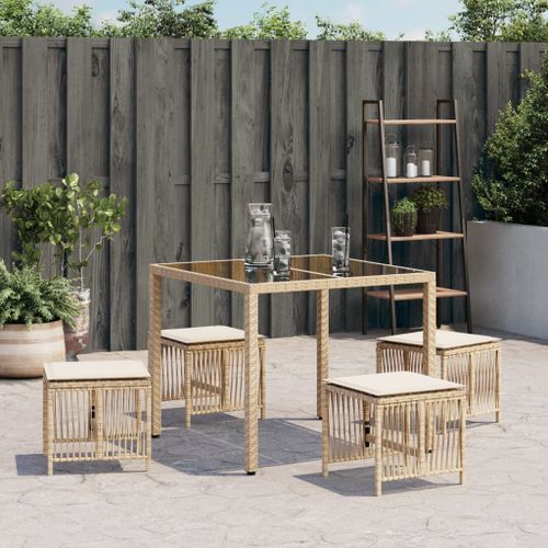 Tabourets de jardin avec coussins 4 pcs beige 41x41x36 cm rotin - Photo n°3; ?>