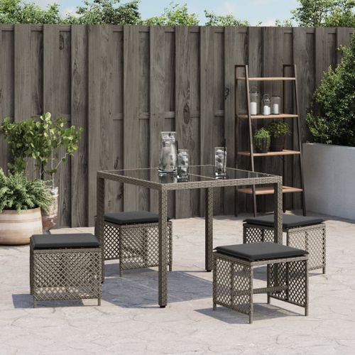 Tabourets de jardin avec coussins 4 pcs gris 41x41x36 cm rotin - Photo n°3; ?>