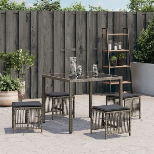 Tabourets de jardin avec coussins 4 pcs gris 41x41x36 cm rotin - Photo n°3; ?>