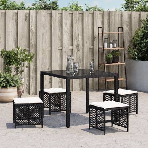 Tabourets de jardin avec coussins 4 pcs noir 41x41x36 cm rotin - Photo n°3; ?>