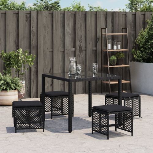 Tabourets de jardin avec coussins 4 pcs noir 41x41x36 cm rotin - Photo n°3; ?>