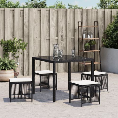 Tabourets de jardin avec coussins 4 pcs noir 41x41x36 cm rotin - Photo n°3; ?>